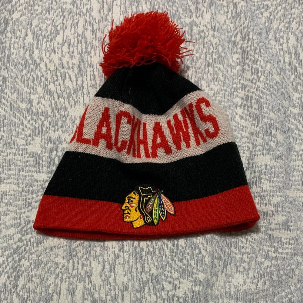 Blackhawks Knit Beanie with Pom